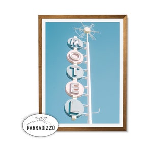Vintage Motel Sign Digital Print, Retro Motel, Motel Vintage Instant Download, Wall Art Download, USA Printable Art, Minimalist Sky