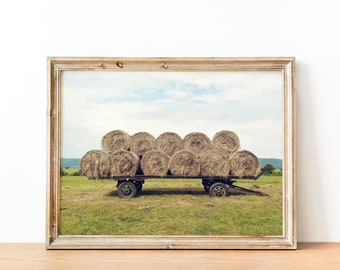 Hay Bales Trailer Photo: Rustic Farmhouse Wall Art (Digital Download)