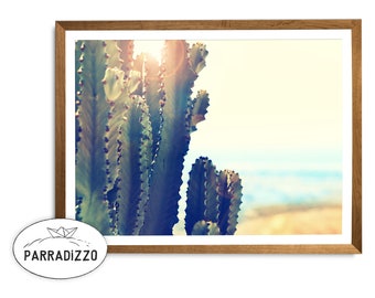 Cactus Landscape Photography Digital Print, Cacti Wall Art Instant Download, Coastal Botanical Printable Art, Ocean Framed Home Wall Decor