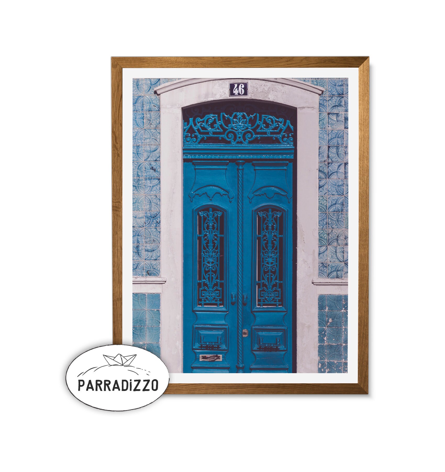 Blue Door Portugal Architecture Digital Print, Blue House Tiles Wall Art Instant Download, Urban Printable Framed Wall Decor