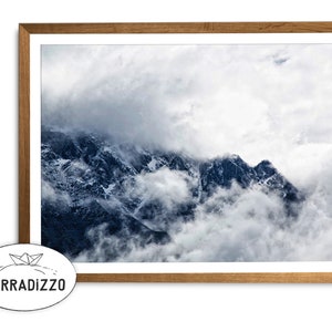 Blue Mountain Landscape Photography Digital Print, Sky Clouds Rocky Mountain Wall Art Instant Download