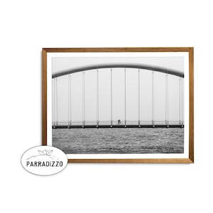 Black And White Architecture Bridge Photography Print, Printable Wall Art Instant Download, Bike On A Bridge, Minimalist Home Decor