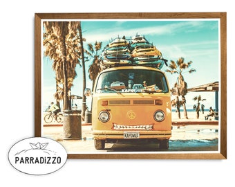 Beach Yellow Van Print Summer Beach Surfboard Van Print, Instant Digital Wall Art Download Printable Wall Art, Beach Surfboard Photography