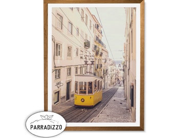 Lisbon Yellow Tram Print, Portugal Architecture Photography, Digital Download