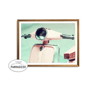 Vintage Vespa Scooter Photography Print: Retro Teal & Pink (Digital Download)