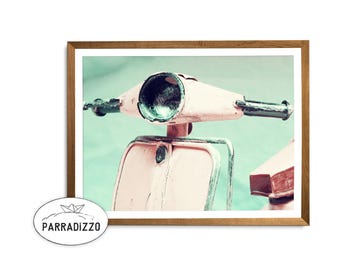 Vintage Vespa Scooter Photography Print: Retro Teal & Pink (Digital Download)