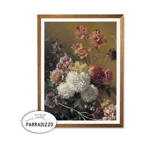 Vintage Flower Oil Painting Wall Art, Digital Download Wall Decor, Moody Antique Bouquet Painting