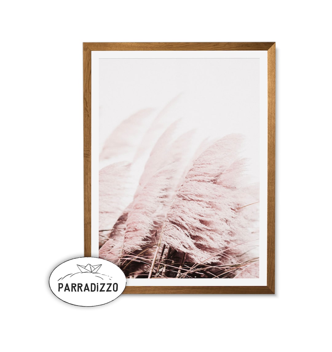 Blush Pink Pampas Grass Wall Art Print, Boho Botanical Wall Decor