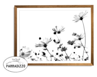 Flower Print, Floral Print, Wall Art Download, Black And White Flowers, Wild Flowers Field Wall Art, Instant Download, Printable Wall Art