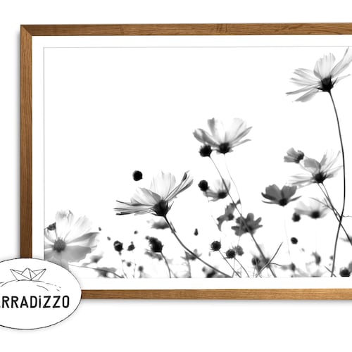 Black and White Botanical Print Floral Wall Art Printable - Etsy