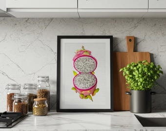 Dragon Fruit Kitchen Print: Tropical Pink Food Photography (Digital Download)