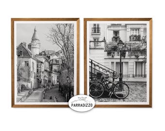 Conjunto de impresiones fotográficas de París: escenas callejeras europeas en blanco y negro, Francia, descarga digital