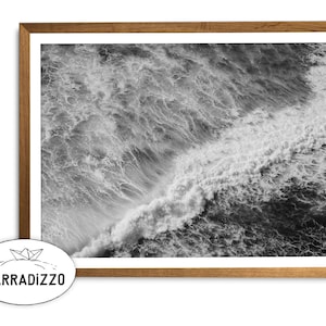 Onde dell&#39;oceano, stampa digitale in bianco e nero, download istantaneo, stampa artistica da parete con acqua dell&#39;oceano, stampa artistica incorniciata, fotografia aerea dell&#39;oceano