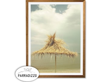 Wheat Beach Umbrella Photography: Coastal Wall Art (Digital Printable)