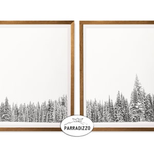 Snow Forest Digital Wall Art Download Set of 2 Prints, Black and White Forest Photography, Winter Nature Printable Wall Art Instant Download