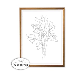 Grafika z linii „Parsley Line”: Minimalistyczna dekoracja kuchni z ziołami (pobranie cyfrowe)