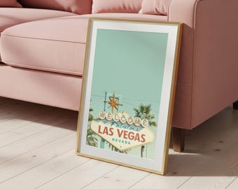 Las Vegas Sign Art Print: Teal Desert Sky, Textured Background (Digital Download)