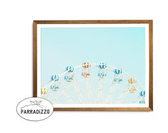 Ferris Wheel Photography Print: Blue Sky Amusement Park Art (Digital Download)