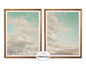 Blue Sky Clouds Set of 2 Digital Prints Wall Art Instant Download, Sky Clouds Photography Poster Printable Framed Wall Art
