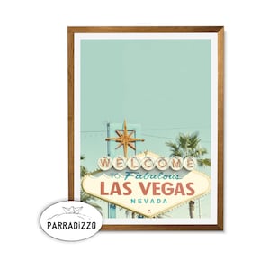 Welcome To Fabulous Las Vegas Sign Digital Print, Las Vegas Wall Art Instant Download, Teal Desert Sky, Textured Background Large Poster