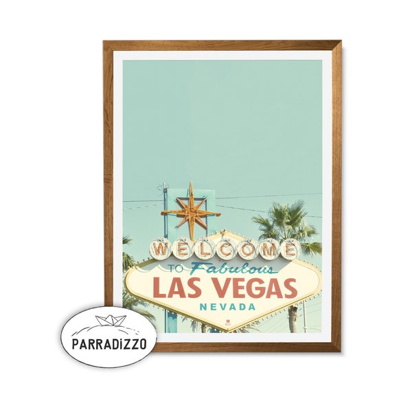 Welcome To Fabulous Las Vegas Sign Digital Print, Las Vegas Wall Art Instant Download, Teal Desert Sky, Textured Background Large Poster