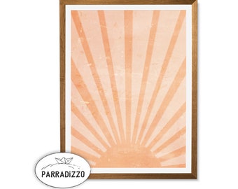 Mid Century Sun Print: Boho Sunrise Burst, Terracotta Orange (Digital Download)