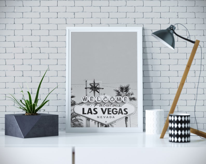 Black And White Las Vegas Sign Digital Print, Welcome To Fabulous Las Vegas Wall Art Instant Download, Textured Background Large Poster image 3