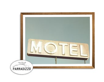 Vintage Neon Motel Sign Print, Retro Wall Art, Digital Download