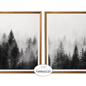 Forest Print, Set of 2 Prints, Forest Photography, Black And White, Mountains Print, Minimalist Print, Modern Wall Art, Printable Wall Art