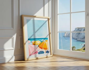Beach Umbrella Poster: Retro Summer Coastal Art (Digital Download)