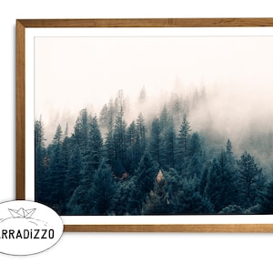 Foggy Mountain Photography Wall Art, Instant Download, Digital Print, Green Mountain Landscape, Forest Download