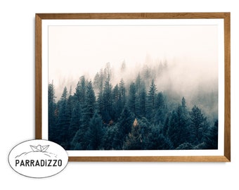 Foggy Mountain Forest Photography Print: Green Landscape (Digital Download)