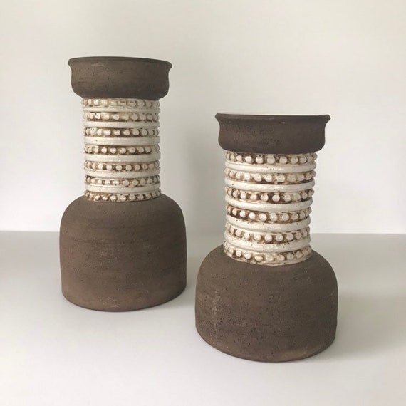 Vintage Bitossi Mid Century Modern Italian Pottery Vases Pair Etsy