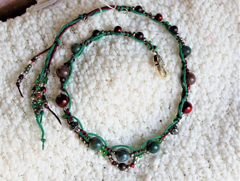 One of a kind Quartzite Women/'s Brecciated Jasper Hers Beaded Choker Braided Choker Semiprecious Gift Wine /& Evergreen Unique