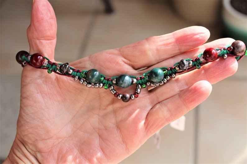 One of a kind Quartzite Women/'s Brecciated Jasper Hers Beaded Choker Braided Choker Semiprecious Gift Wine /& Evergreen Unique