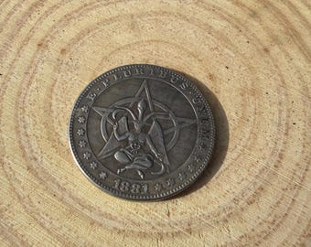 Baphomet Novelty Coin Talisman– Silver Dollar Pentagram Coin