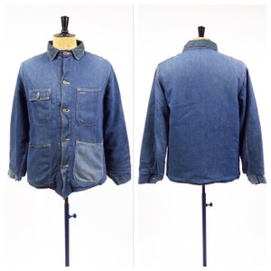 Vintage 1950s American Denim Blanket Lined Workwear Chore Jacket