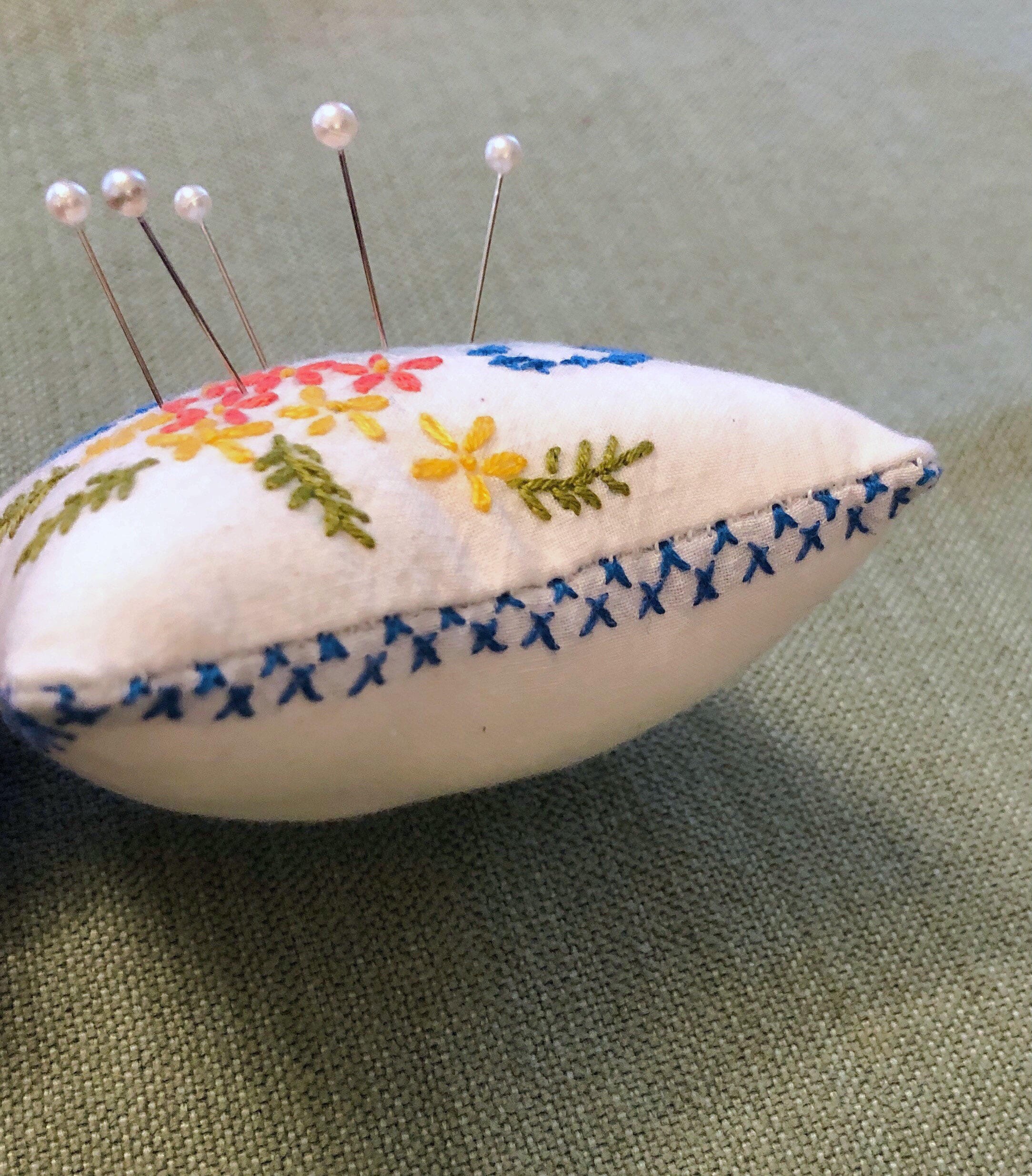 Needle Pin Cushion Handmade repurposed Vintage Textiles Etsy