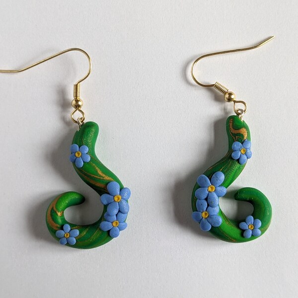 Forget-me-not earrings, Fimo Clay Earrings.