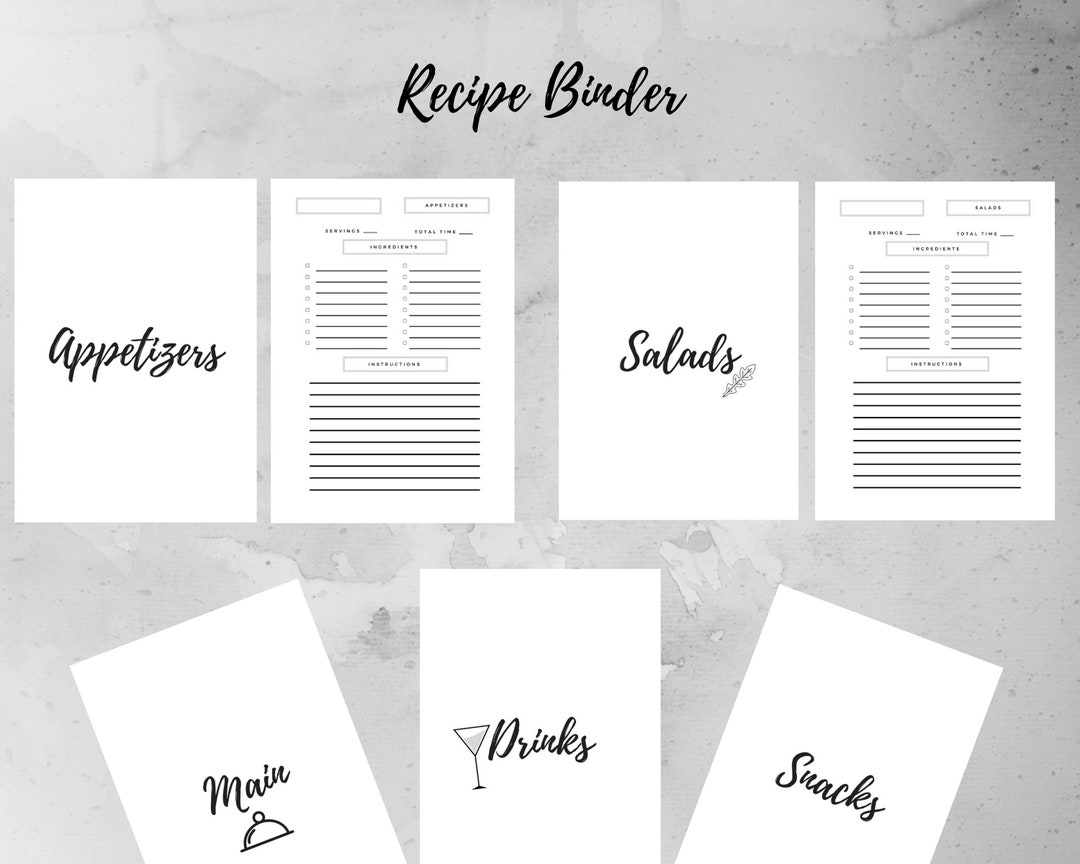 Recipe Binder Recipe Binder Kit Recipe Organizer Printable Etsy