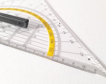 Vintage Plexiglas Schule Geometrie Winkel mit Winkelmesser