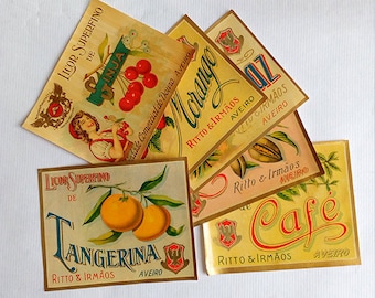 Set of Six Vintage New Liqueur Bottle Labels. Genuine Ephemera Bottle Labels. Advertising From the 50s.