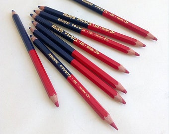 Vintage Portuguese Pencil of Carpenter and Civil Constructor. Vintage Pencil in Red and Blue.