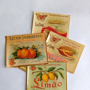 Set of Six Vintage New Liqueur Bottle Labels. Genuine Ephemera Bottle Labels. Advertising From the 50s.