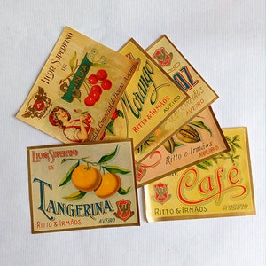 Set of Six Vintage New Liqueur Bottle Labels. Genuine Ephemera Bottle Labels. Advertising From the 50s.