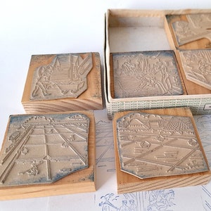 Vintage Complete School Box with Six Rubber Stamps About Salt Production. Collectible Stamp Box. Vintage School Stamp Blocks.