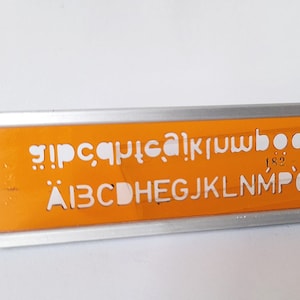 Vintage Orange Molin Lettering and Numbers Stencil in Original Box. Vintage Portuguese Molin 6mm Alphabet Stencil.