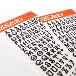 Vintage Set of Two Instant Rub on Letter Transfers from Decadry. Vintage Letters Stencil. Vintage Graphic Design.