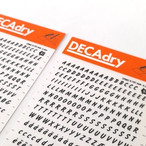 Vintage Set of Two Instant Rub on Letter Transfers from Decadry. Vintage Letters Stencil. Vintage Graphic Design.