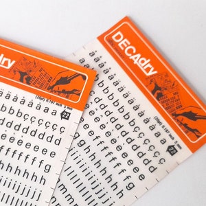 Conjunto Vintage de Duas Pranchas de Decalque de Letras da Decadryl. Conjunto Vintage de Letras de Stencil.